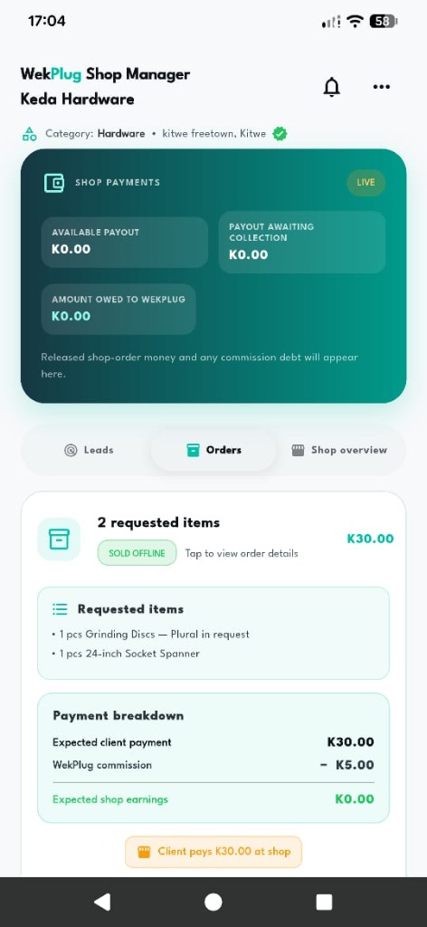 WekPlug Shop Quotes itemised order screen